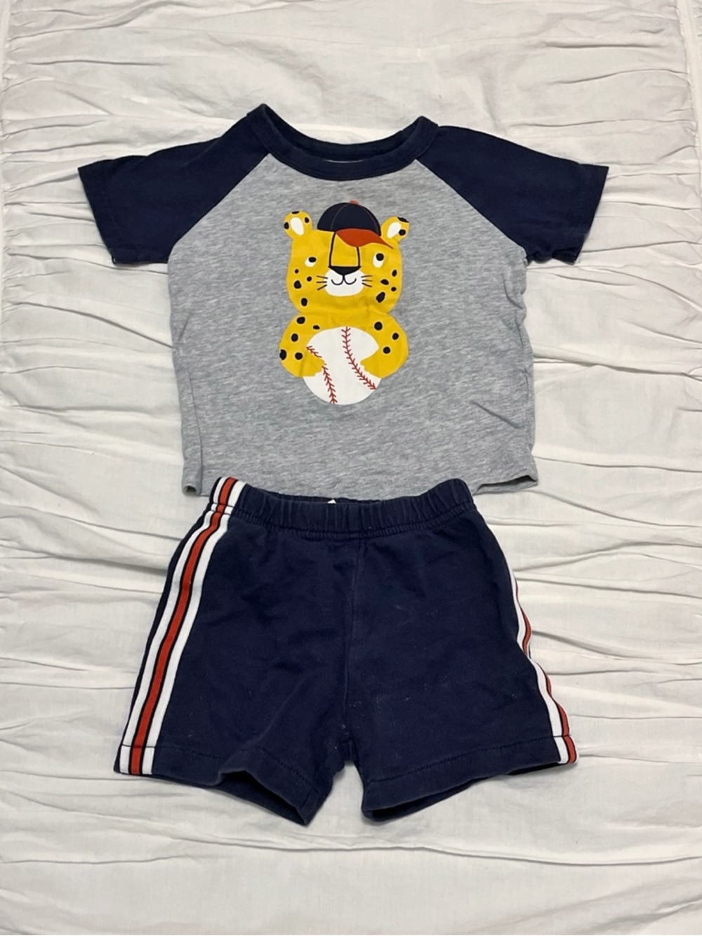 Toddler Baseball Leopard Tee & Navy Stripe Shorts